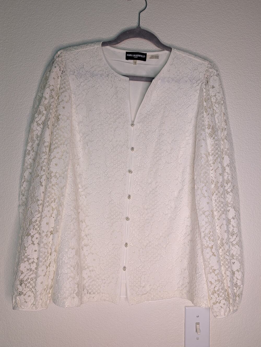 Karl Lagerfeld Paris Floral Lace Pearl Button Cardigan M Bridal Coquette Dainty